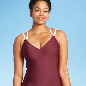 NWT All in Motion XL Maroon Strappy Back Wirefree One Piece Swimsuit